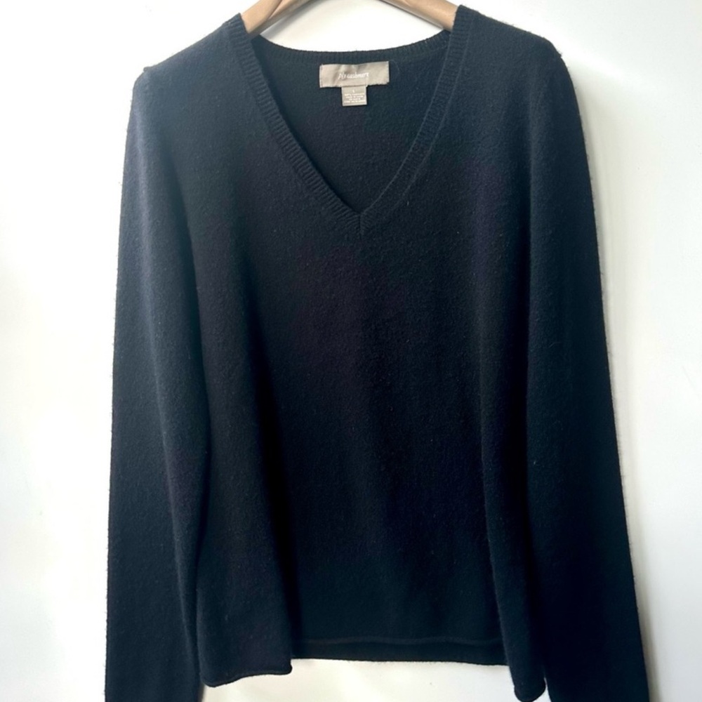 Ply Cashmere 100% Cashmere Black V-necklace sweater, size L